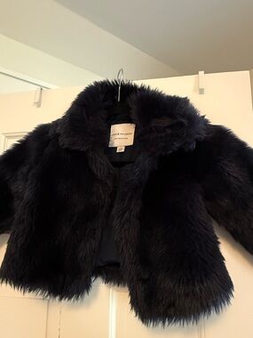 Janie and Jack Navy Faux Fur Girls Coat